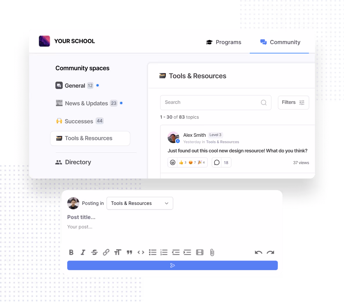 A built-in community to keep your students engaged and create more accountability.
